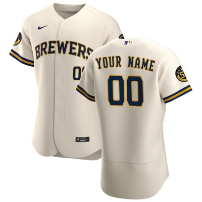 Milwaukee Brewers Custom Men's Nike Cream Home 2020 Authentic Player MLB Jersey
